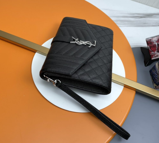 Saint Laurent Cassandre Matelassé Flap Pouch In Quilted Grain De Poudre Embossed Leather 617662