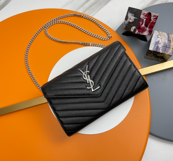 Saint Laurent Classic Cassandre Chain Wallet In Grain De Poudre Leather 377828