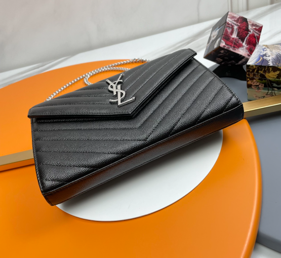 Saint Laurent Classic Cassandre Chain Wallet In Grain De Poudre Leather 377828