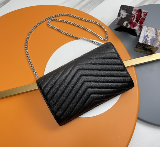 Saint Laurent Classic Cassandre Chain Wallet In Grain De Poudre Leather 377828