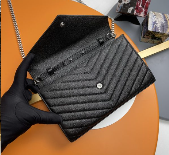 Saint Laurent Classic Cassandre Chain Wallet In Grain De Poudre Leather 377828