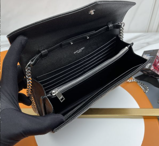 Saint Laurent Classic Cassandre Chain Wallet In Grain De Poudre Leather 377828