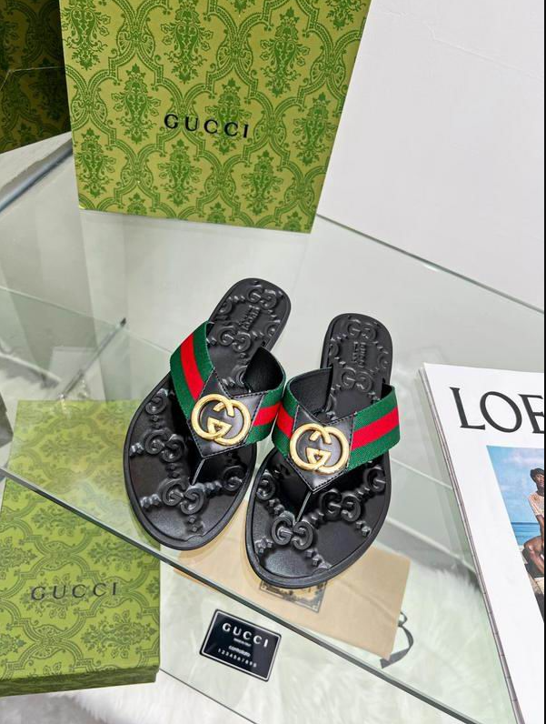 GG Heritage Stripe Crest Thong Sandals