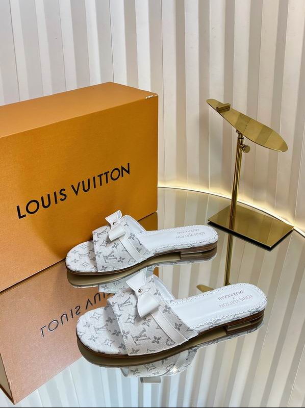 LV Ivory Monogram Bow Flat Sandals