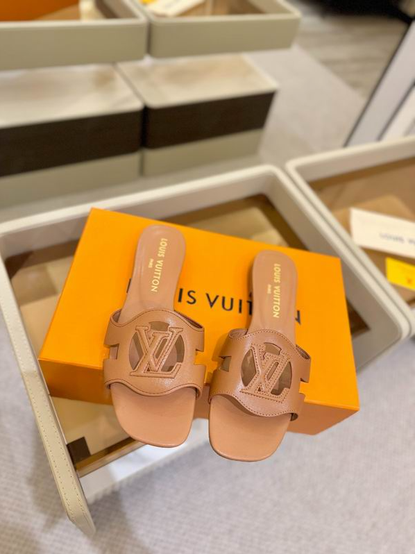 LV Nude Crest Cut-Out Slides
