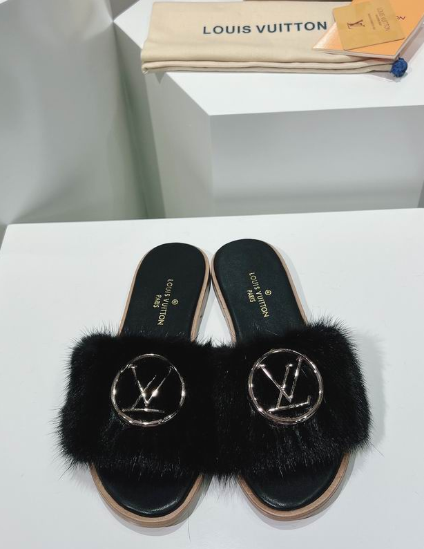 LV Midnight Luxe Fur Slides