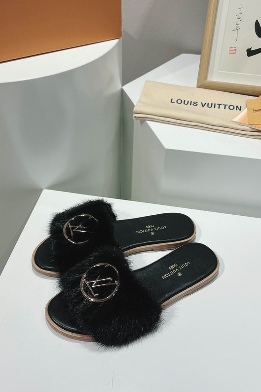 LV Midnight Luxe Fur Slides