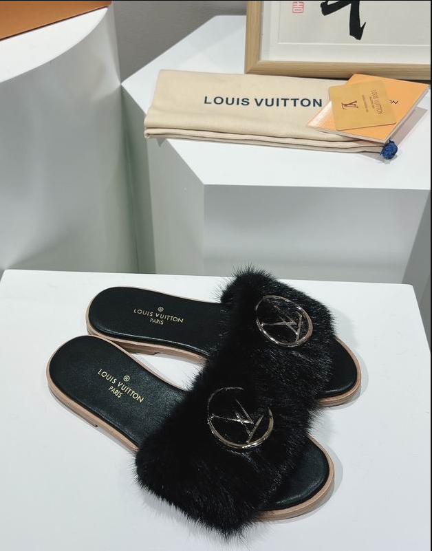 LV Midnight Luxe Fur Slides