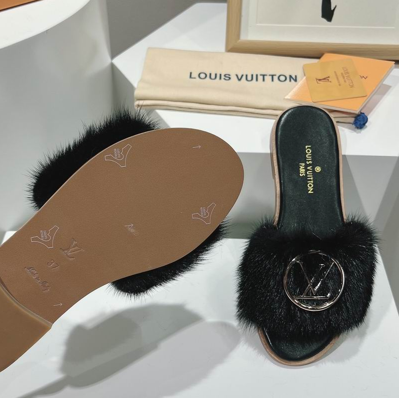 LV Midnight Luxe Fur Slides