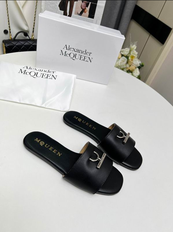 AMQ Crest Buckle Leather Slides