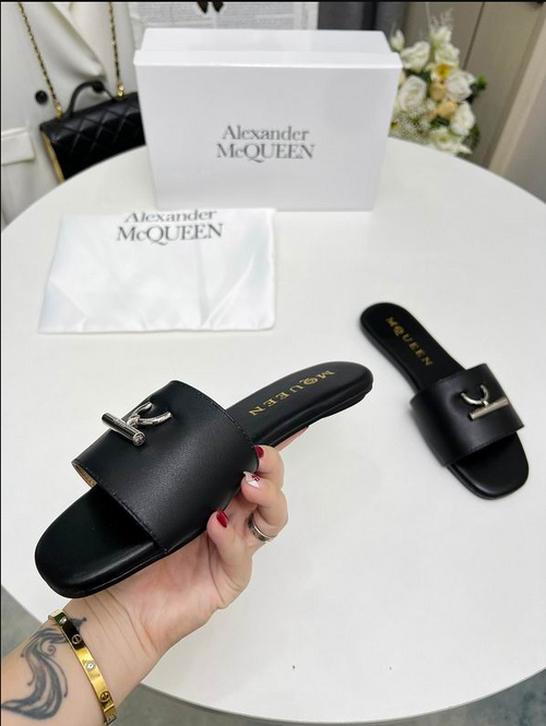 AMQ Crest Buckle Leather Slides