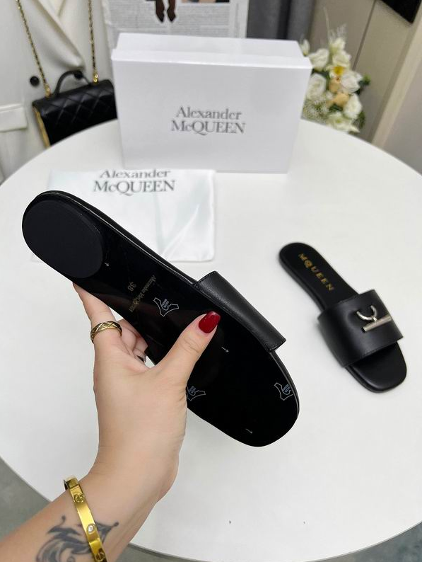 AMQ Crest Buckle Leather Slides