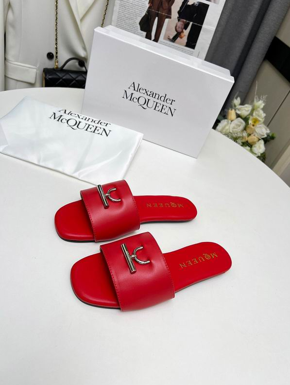 AMQ Crest Buckle Leather Slides