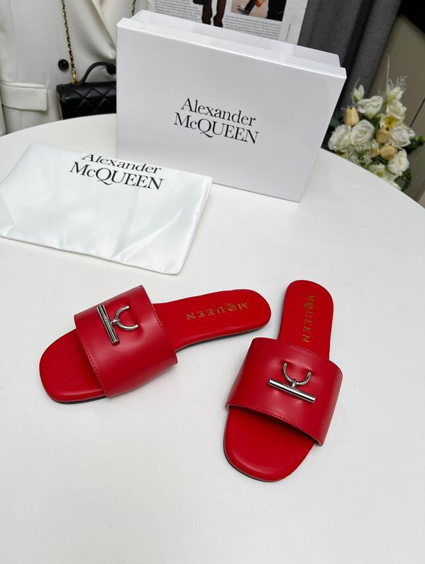 AMQ Crest Buckle Leather Slides