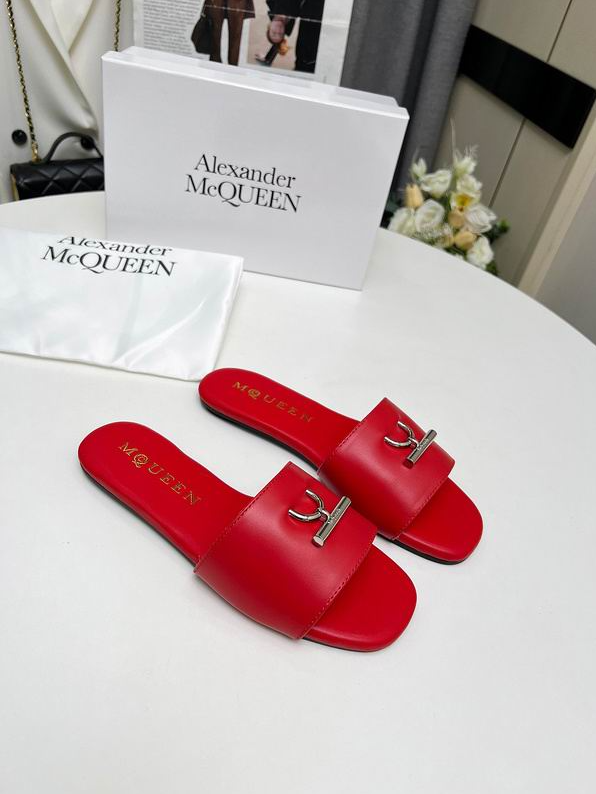 AMQ Crest Buckle Leather Slides