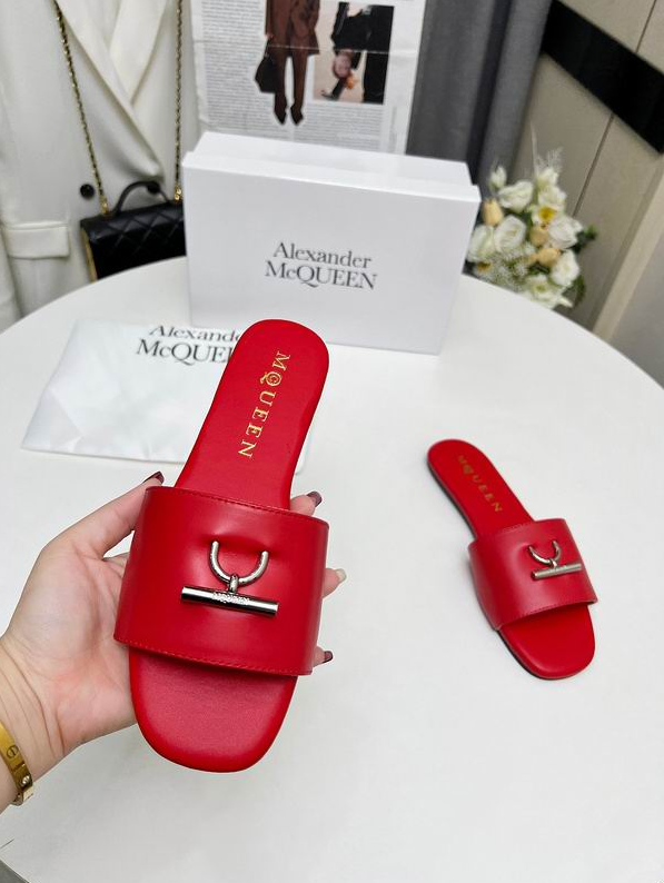 AMQ Crest Buckle Leather Slides