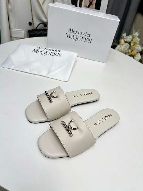 AMQ Crest Buckle Leather Slides