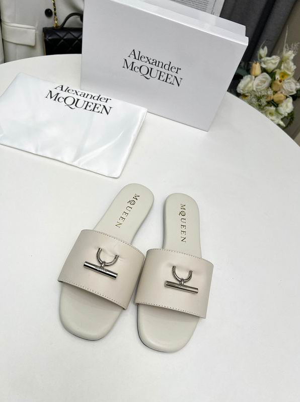 AMQ Crest Buckle Leather Slides