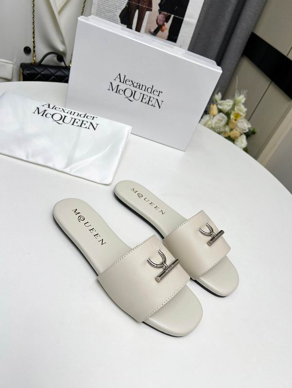 AMQ Crest Buckle Leather Slides