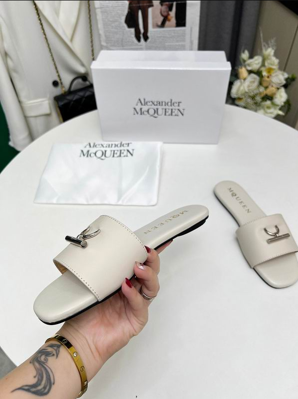 AMQ Crest Buckle Leather Slides