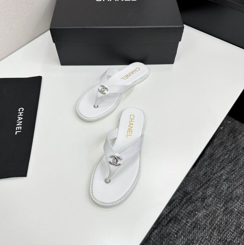 CC Crest Emblem Thong Sandals