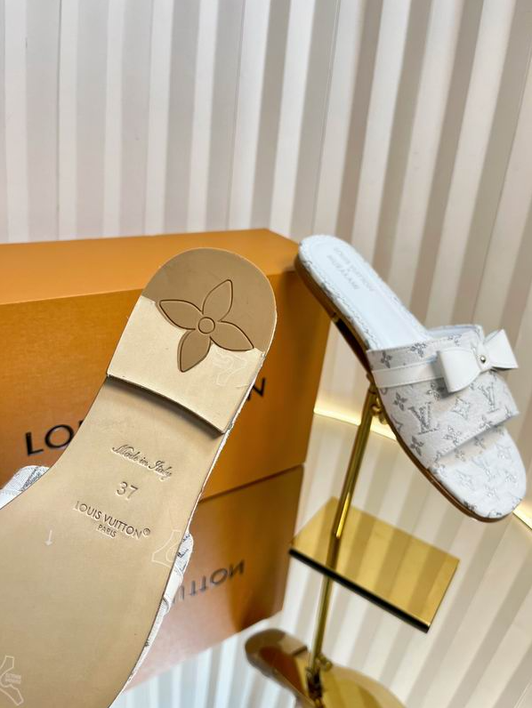LV Ivory Monogram Bow Flat Sandals